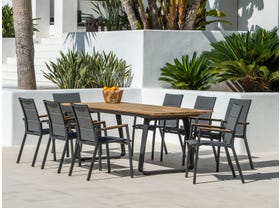 Elko Table with Sevilla Teak Arm Chairs 9pc Outdoor Dining Setting 