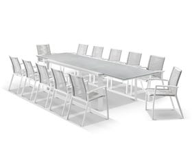 Tellaro Ceramic  Extension Table With Sevilla Rope Chairs 13pc Outdoor Dining Setting