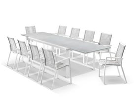 Tellaro Ceramic  Extension Table With Sevilla Rope Chairs 11pc Outdoor Dining Setting