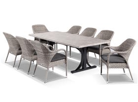 Luna with 220 x 100 with Essex Chairs -9pc Dining Setting 