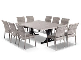 Luna 210cm Table with  Lucerne Armless Chairs -11pc Outdoor Dining Setting 