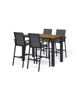 Adele Teak Bar Table with Sevilla Teak Bar Chairs -5pc Outdoor Bar Setting 