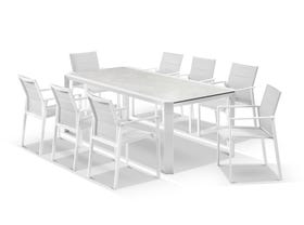 Tellaro Ceramic Table With Meribel Chairs 9pc Outdoor Dining Setting